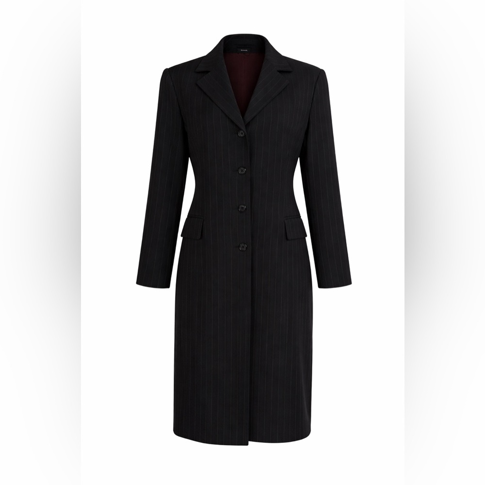 Y2K minimalist  Tailored button down Blazer Dress - Black Pinstripe - 10